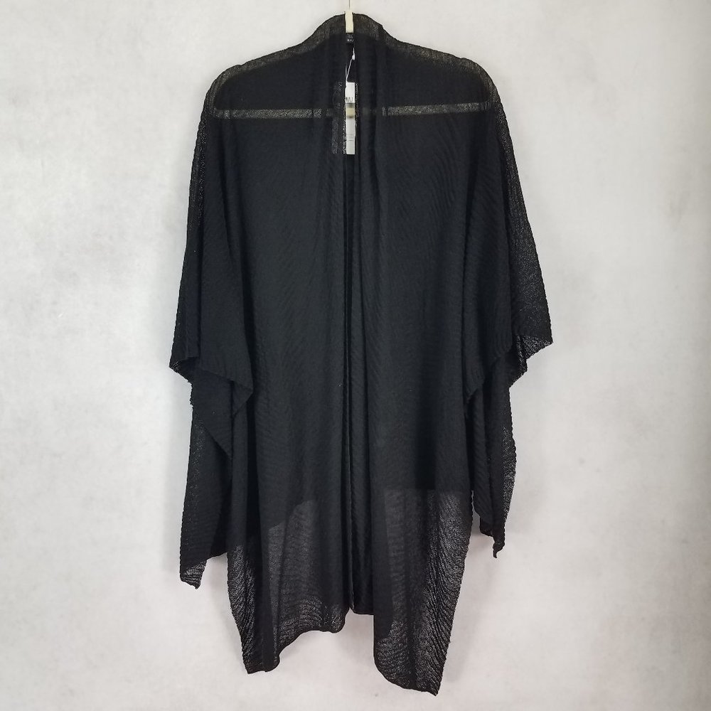 Eileen Fisher NEW Hemp Knit Cardigan Open Sheer Loungewear Black OS One Size